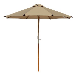 LAGarden Boho 32 LED 9Ft Wood Market Patio Umbrella with Solar Lights - 1 of 4