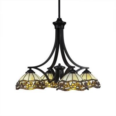 Toltec Lighting Zilo 4 - Light Chandelier in  Matte Black with 7'' Roman Jewel Art Glass Shade