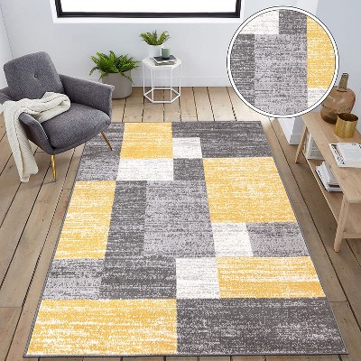 Yellow and Gray Geometric Rectangular 5' x 7' Area Rug