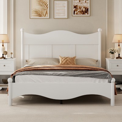 TiramisuBest Queen Size Elegant Design Wood Platform Bed Frame,Retro Style Platform Bed with Wooden Slat Support