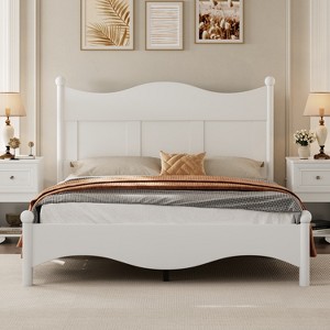 TiramisuBest Queen Size Elegant Design Wood Platform Bed Frame,Retro Style Platform Bed with Wooden Slat Support - 1 of 4