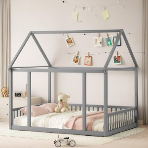 ROOMTEC Floor Wooden Bed with House Roof Frame - 1 of 4