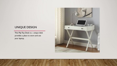 Antique White Wood Flip Top Desk with Cork Board