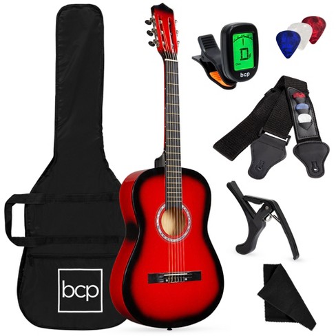  Ashthorpe 38-inch Beginner Acoustic Guitar Package (Red), Basic  Starter Kit w/Gig Bag, Strings, Strap, Tuner, Pitch Pipe, Picks : Musical  Instruments