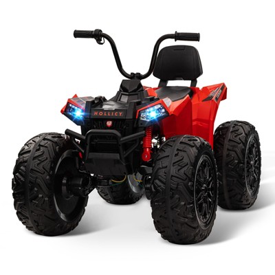 Red 24V Kids Ride On ATV 4WD Electric Quad Vehicle With Dual Motors Large Battery Bluetooth Music Led Lights Full Metal Suspension Eva Tires And Adju