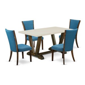 HomeStock 5-Piece Distressed Jacobean Finish Solid Wood Top Dining Table with 4 Parson Chair - 1 of 4