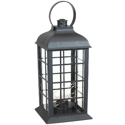 Sunnydaze 13" Oyster Bay Black Traditional Style Plastic and Glass Battery Operated Indoor LED Mini String Light Lantern