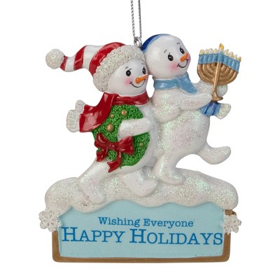 Kurt S. Adler 4" White Snowmen "Wishing Everyone HAPPY HOLIDAY" Christmas Ornament