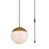 Elegant Lighting Eclipse 1 Light Brass plug in pendant With Frosted White Glass - 3 of 4