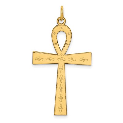 Black Bow Jewelry 14k Yellow Gold Laser Designed Ankh Cross Pendant