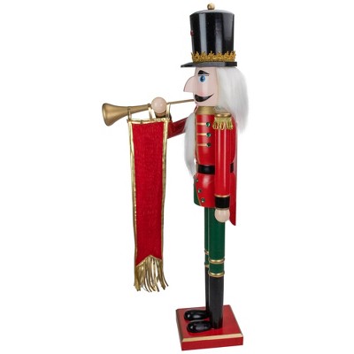 36" Red and Green Wooden Christmas Nutcracker Soldier with Gold Trim