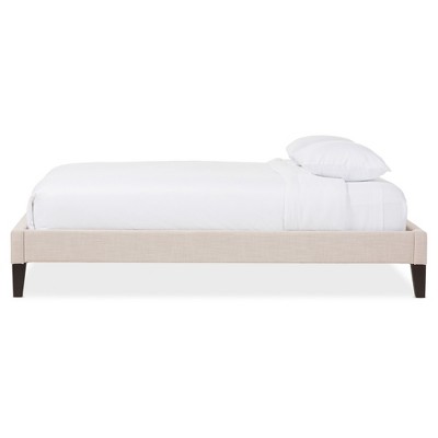 Contemporary Beige Linen Full Bed Frame with Tapered Legs