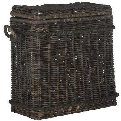 Tall Dark Natural Rattan Storage Trunk with Iron Frame