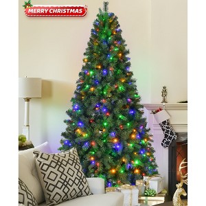 7.5ft Pre-Lit Artificial Christmas Tree W/1450 Branch Tips & 400 Multicolored LED Lights - 1 of 4