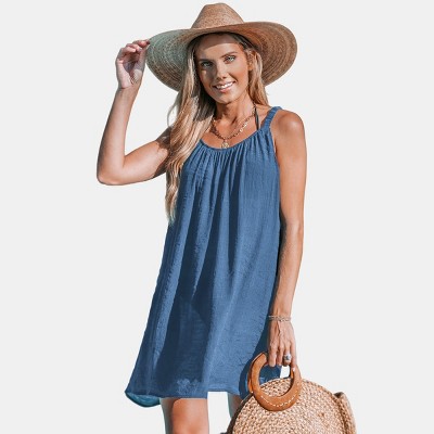 Women's Blue Sleeveless Scoop Neck Cover-Up - Cupshe