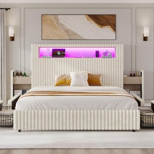 AMERLIFE Upholstered Storage Bed with Headboard, 6 Drawers, USB Ports & LED Lights - 1 of 4