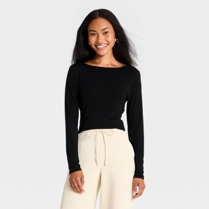 Top de manga larga con escote barco, cuello cowl y espalda abierta en jersey moderno para mujer - A New Day™