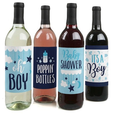 Big Dot of Happiness It's a Boy - Blue Baby Shower Decorations for Women and Men - Wine Bottle Label Stickers - Set of 4