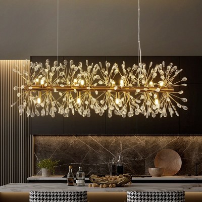 Rennnsan Glayven 13"W 12-Light Dandelion Crystal Modern Glam Dimmable Kitchen Island Pendant