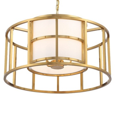 Luxe Gold Silk Drum Shade 5-Light Chandelier with White Accents