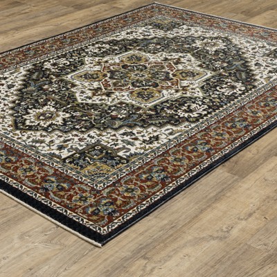 Navy and Multi Persian Inspired Rectangular Synthetic Rug 5'3" x 7'6"