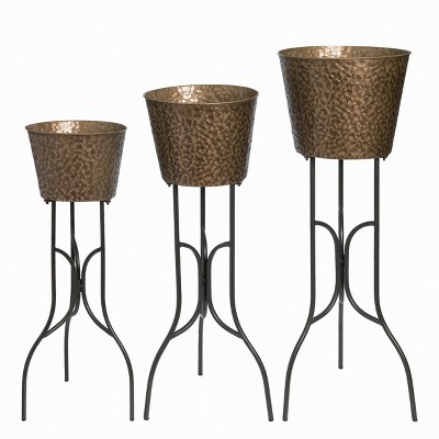 Transpac Metal 27.75 in Bronze Spring Standing Containers Set of 3 Planter Stands and Holders for Home Decor