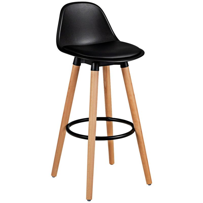 Costway Set of 2 Mid Century Barstool 28.5" Dining Pub Chair w/Leather Padded Seat Black, 4 of 13