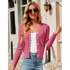 Womens Lightweight Knit Cardigan V Neck Long Sleeve Front Button Down Elegant Shrugs - 1 of 4