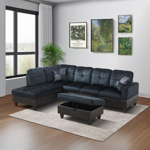 Three-Piece Soft and Breathable Short Plush Sofa, L-Shaped Living Room Sofa with Double-Layer Spring - 1 of 3