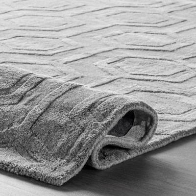 Handwoven Gray Geometric Wool Area Rug, 5' x 8', Stain-resistant