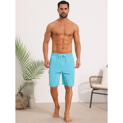 INSPIRE CHIC Men's Multiple Pockets Drawstring Waist Summer Long Board Shorts 30 Light Blue — фото 4