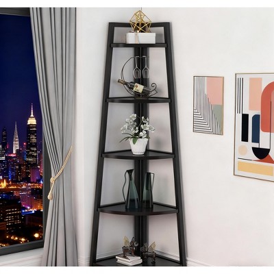 Gulches 5-Tier Corner Shelf, 70" Tall Corner Ladder Shelf Small Bookshelf for Entryway
