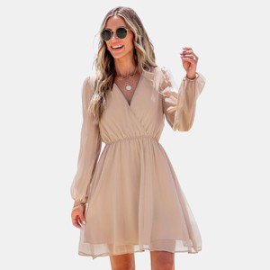 Women's Solid Surplice Neck Long Sleeve Mini Dress - Cupshe - 1 of 4
