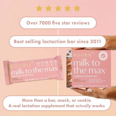 Boobie Milk to the Max Lactation Bar Herbal Supplement for Breastfeeding Oatmeal Chocolate Chips - 6ct