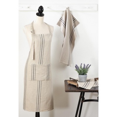 Natural Linen Striped Apron with Front Pocket