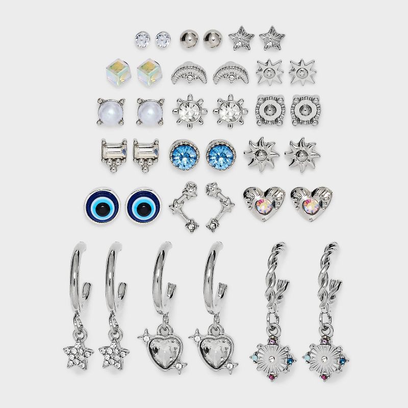 Celestial and Heart Icon Stud Earring Set 18pc - Wild Fable&#8482; Silver, 1 of 3