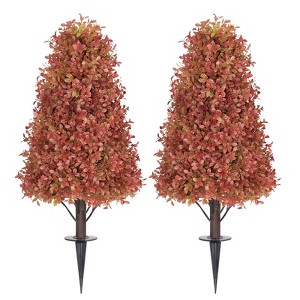 poetree 36" Artificial Boxwood Topiary Tree, Faux Plant for Outdoor Fall Porch Decor，2-Pack - 1 of 4