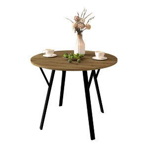 Dexmalle Brown 35.43 Inch Round Dining Table with Metal Black Legs - 1 of 4