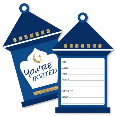 Big Dot of Happiness Ramadan - Shaped Fill-in Invitations - Eid Mubarak Invitation Cards with Envelopes - Set of 12