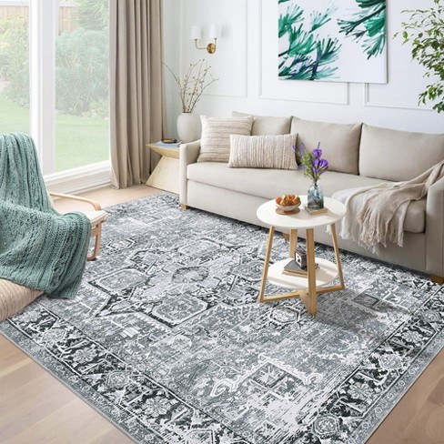 Machine Washable Rug Vintage Distressed Accent Rug Oriental Floral Floor Cover Carpet - image 1 of 4