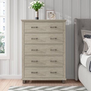 38'' Chest with 5 Drawers Beige - Accent Furniture: Festivo Farmhouse Style, Painted MDF & Particle Board - 1 of 4