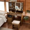 FONTOI 37.4"W Farmhouse Makeup Vanity Desk with Mirror 2 Drawers Shelves and Stool for Bedroom Dressing Room, Rustic Brown/White, 37.4"*15.75"*56.29" - 2 of 4