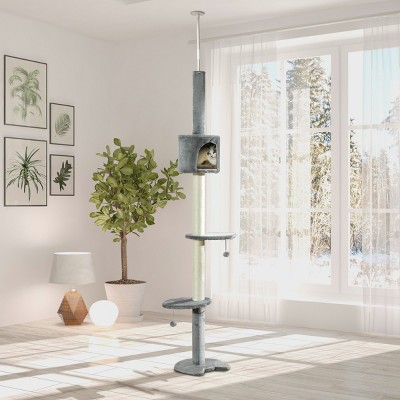 85'' Cat Tree Tower for Indoor Cats,Adjustable Floor-to-Ceiling 4 Tier Cat Climbing Activity Center with Condo,Scratching Posts,Toys-LAOTIES