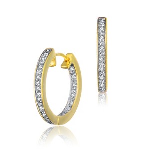 Guili Round Huggie Sterling Silver or Gold Overlay Cubic Zirconia Hoop Earrings for a Stylish, Comfortable Fit and Dazzling, Elegant Statement - 1 of 3