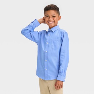 Camisa de vestir de espiga de manga larga con botones para niños - Cat & Jack™ azul