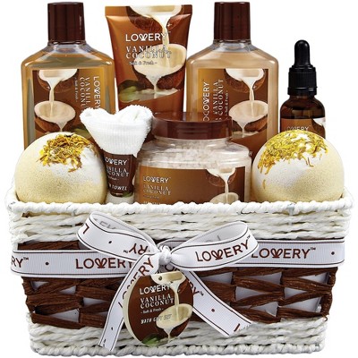 Lovery Vanilla Coconut Luxury Bath Gift Set - 9Pc Home Spa Basket