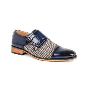 Gino Vitale | Double Monk Strap Houndstooth Medallion Cap Toe Dress Shoes - 1 of 3