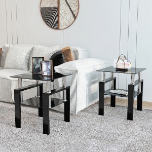 LIVAREEmlen Set of 2, Modern Tempered Glass Tea Table Coffee Table End Table, Square Table for Living Room, Black - 1 of 4