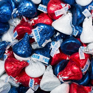 Patriotic Candy Hershey's Kisses Chocolate with Red, Blue, & White Foil for 4th of July - 1 of 2