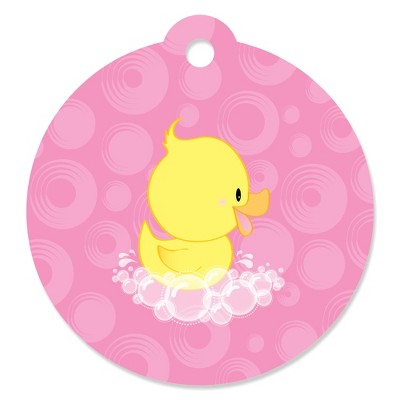 Big Dot of Happiness Pink Ducky Duck - Girl Baby Shower or Birthday Party Favor Gift Tags (Set of 20)